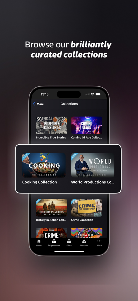 ITV Studios: Watch Anywhere - Curated content collections interface for media buyers on the ITV Studios Watch Anywhere app.