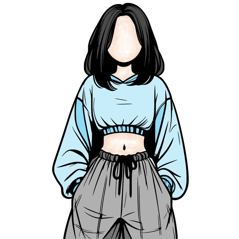 realistic girl faceless with baggy pants and a crop top
