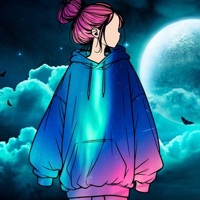 realistic girl with a oversized sweatshirt on and a bun