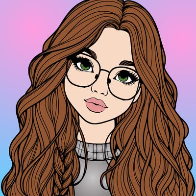 girl with long hair and freckles and glasses realistic