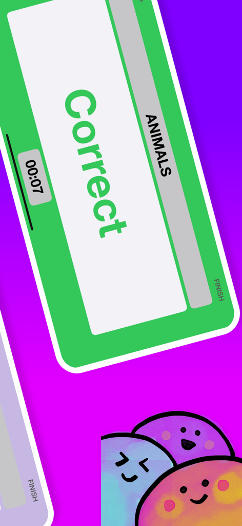 Heads Up For Kids & Family - Heads Up For Kids gameplay showing a correct answer in the animals category.