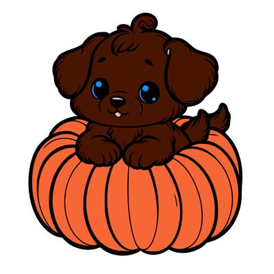 cute little puppy in a pumpkin