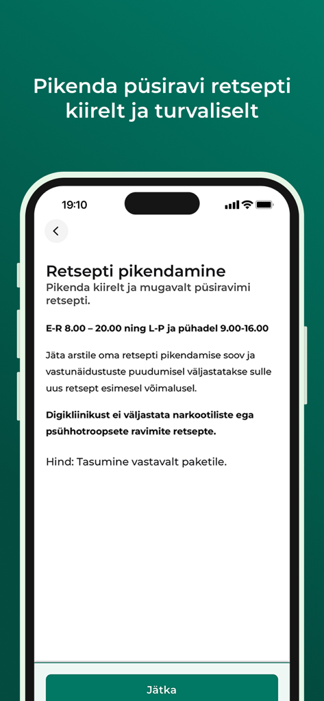 Meliva Digikliinik - Meliva Digikliinik mobile app interface for renewing medical prescriptions