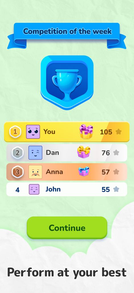 Weekly competition leaderboard in Math Crossword Pro showing player rankings and star scores