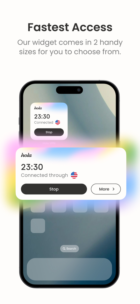 Hola VPN - Hola VPN app widgets in two sizes on an iPhone home screen