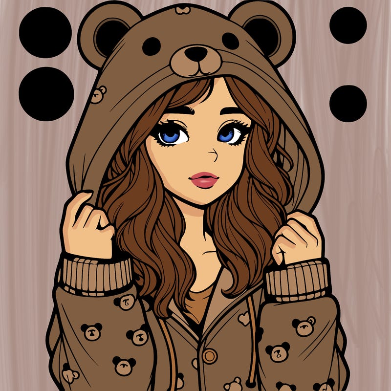 realistic girl in a animal pjs hoodie