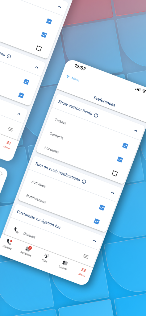 Daktela - Settings and preferences screen of the Daktela business app showing notification and display options