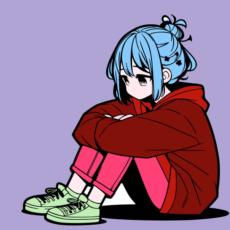 sad anime girl sitting alone