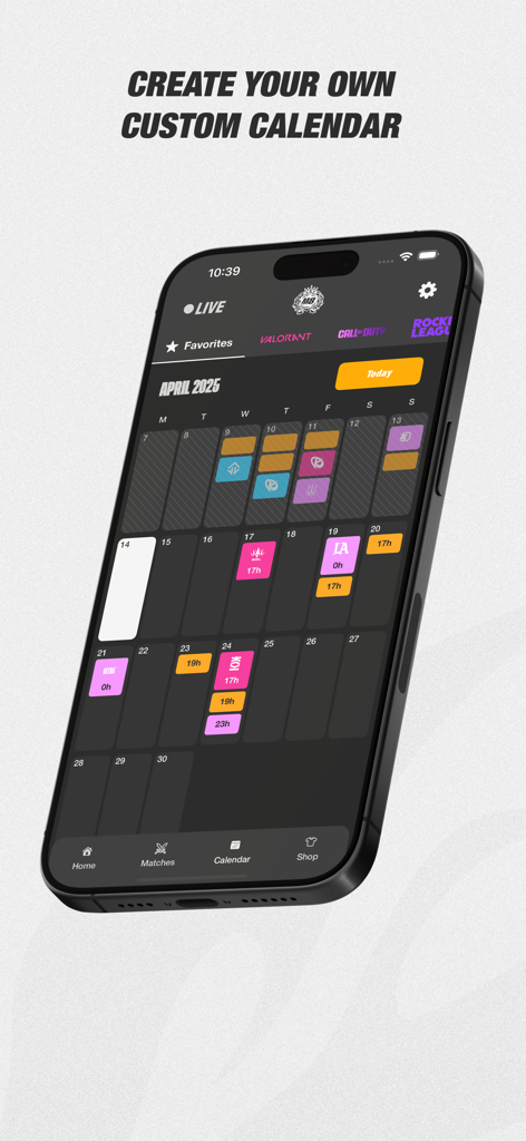 Gentle Mates - Gentle Mates mobile app screen showing a customizable esports match schedule calendar