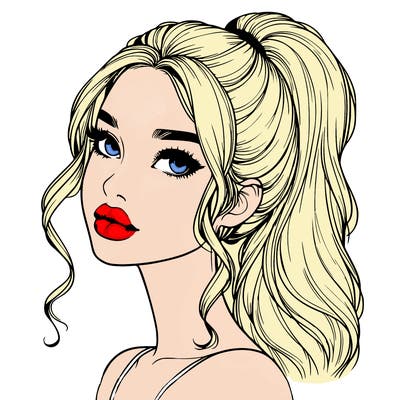 realistic girl with a ponytail on her hair and lips