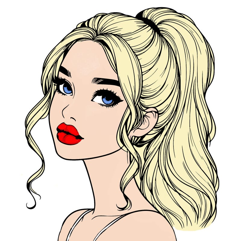 realistic girl with a ponytail on her hair and lips