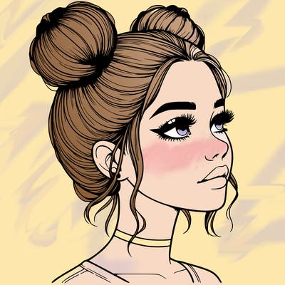 realistic girl with buns on the top of her head