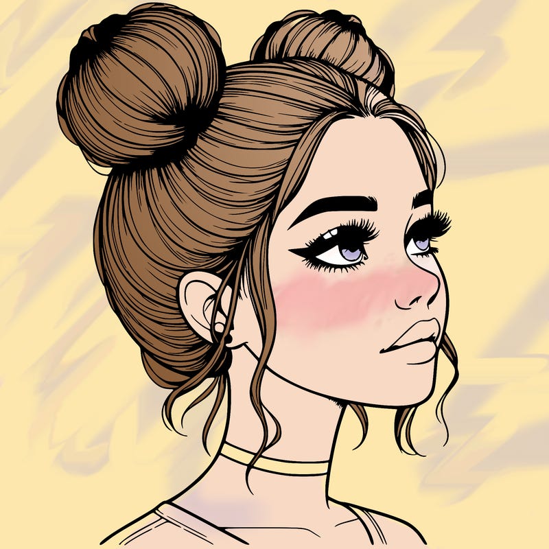 realistic girl with buns on the top of her head