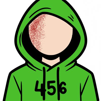 a person with non face waering a hoodie with a 456 symbol