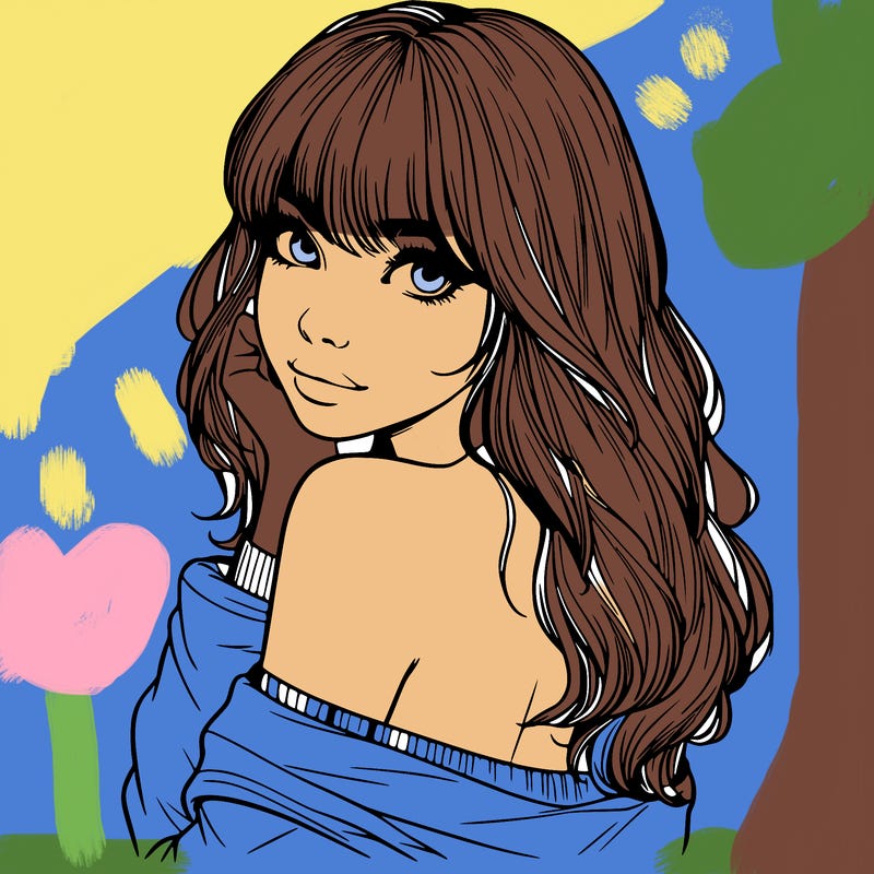 realistic girl with bangs looking over her shoulder