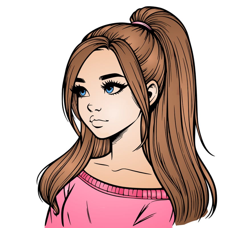 realistic girl with a high ponytail