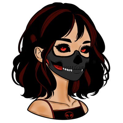 realistic girl with skull