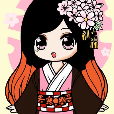 girl with long hair and kimono
