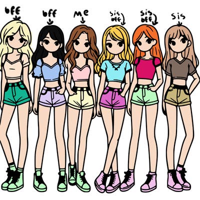 a group of girls wearing crop tops and shorts