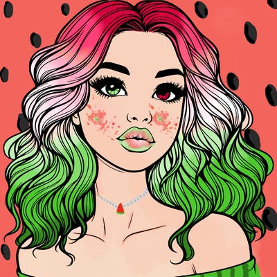 realistic girl with wavy hair and lips