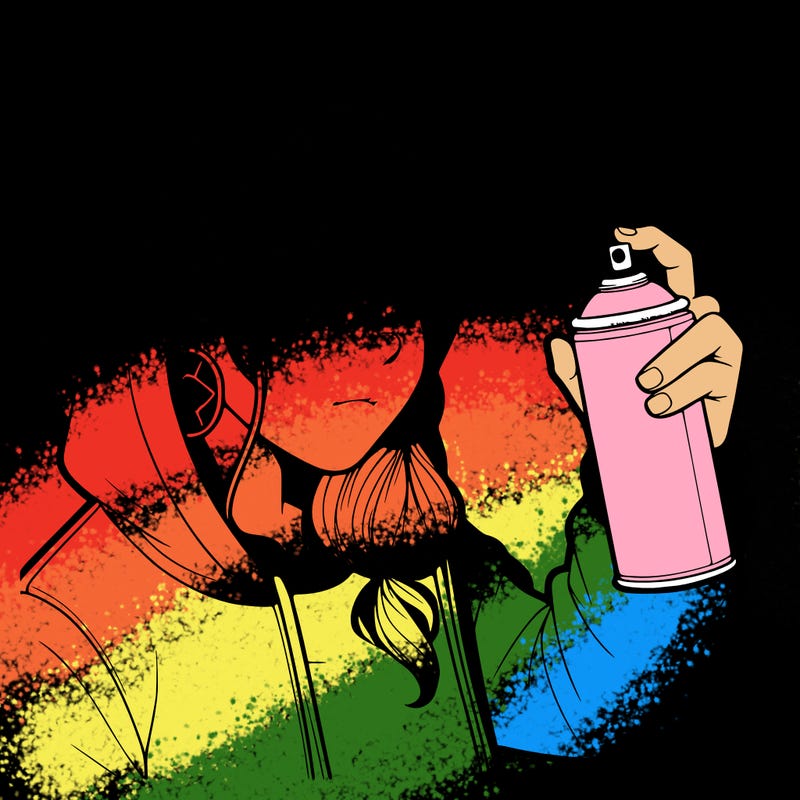 a realistic girl, spray painting