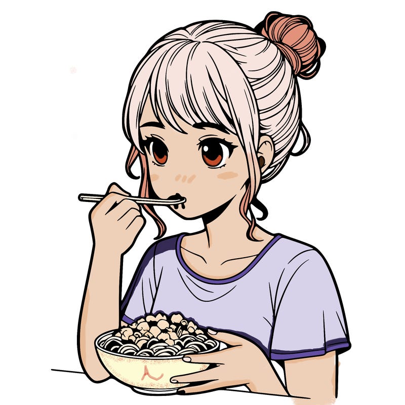 a realistic girl, eating food