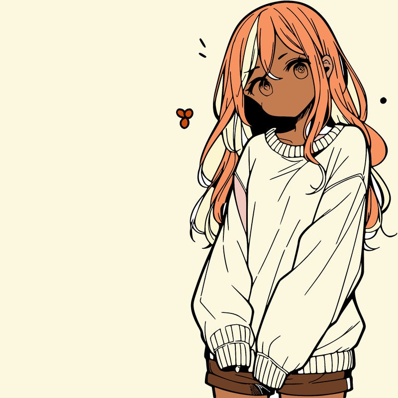 manga teen girl  in a sweater and baggy pants