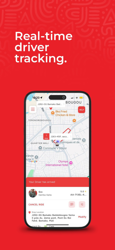 MOUV. - Real time driver tracking interface for MOUV app with map and driver details