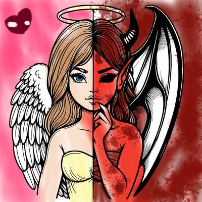 realistic angel half demon