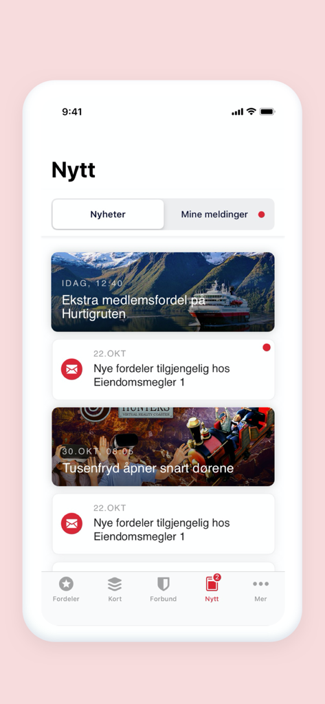 LOfavør - A screenshot of the LOfavør mobile app news section displaying various member benefits and updates