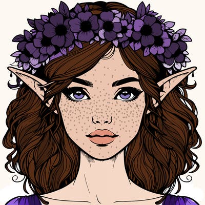 realistic female elf with flower crown
