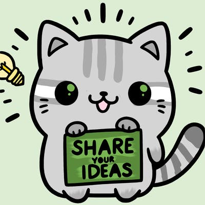 a cute cat saying share your ideas