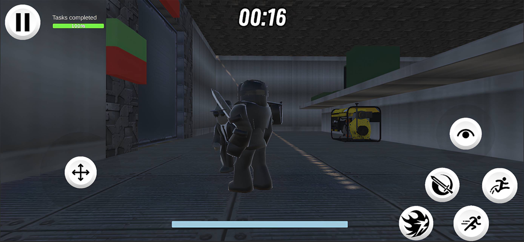 forsaken roblox - 시설에서 검을 든 어두운 정장을 한 캐릭터를 특징으로 하는 Forsaken Roblox 게임 플레이 스크린샷