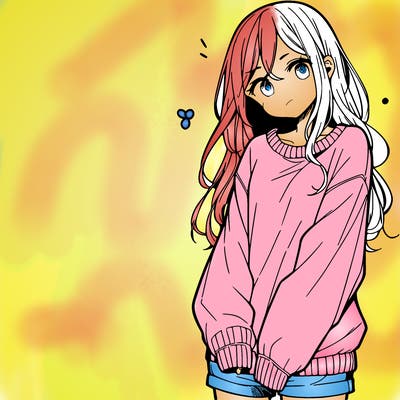 manga teen girl  in a sweater and baggy pants