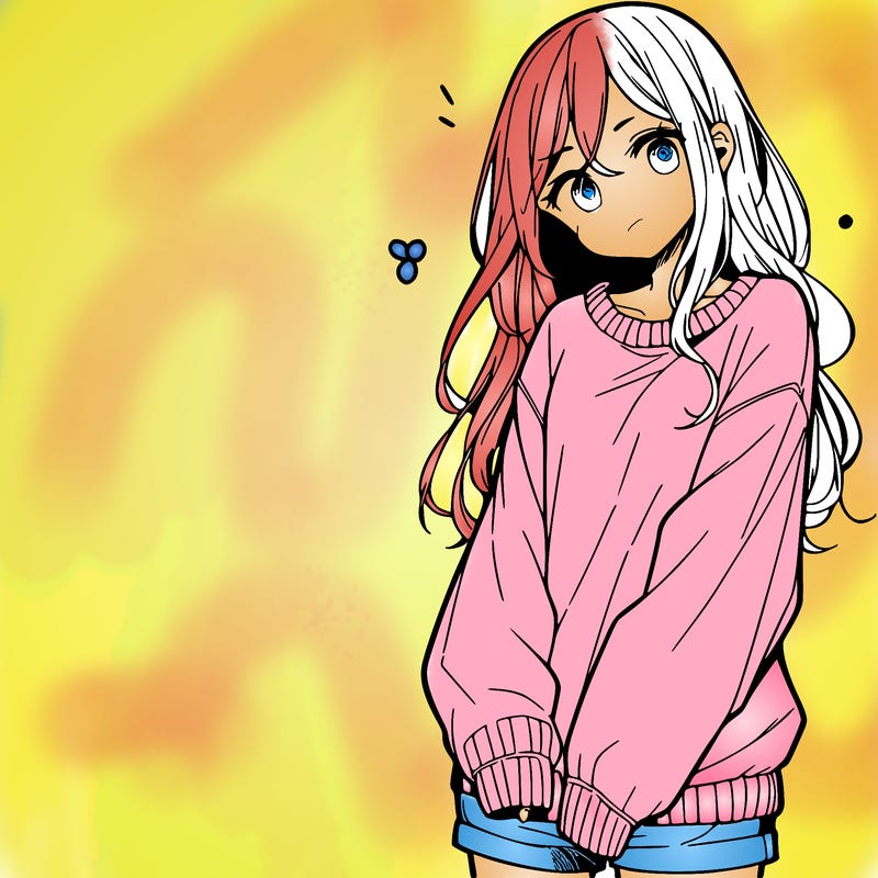manga teen girl  in a sweater and baggy pants