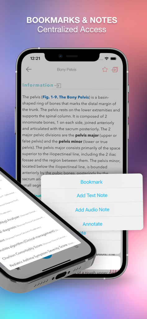 Harrison's Manual Medicine app interface showing bookmark and note-taking features