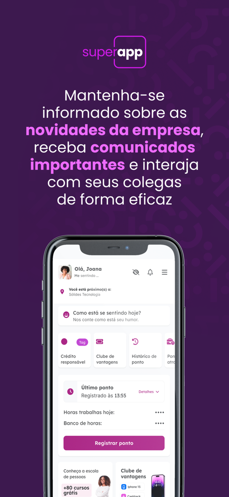 Sólides - Solides Super App dashboard featuring time tracking and employee engagement tools