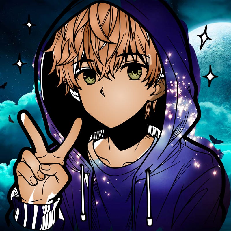 teenage manga boy in a hoodie, doing ✌