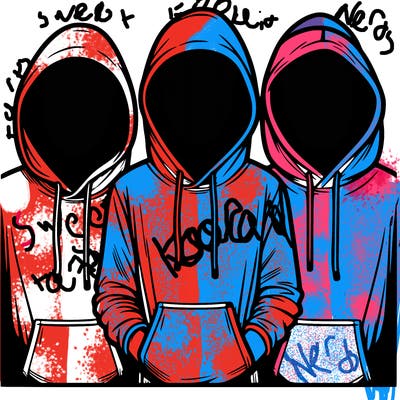 3 faceless people in  hoodies