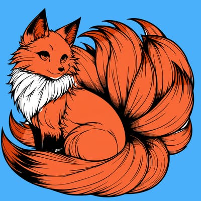 realistic detailed 9 tailed anime fox