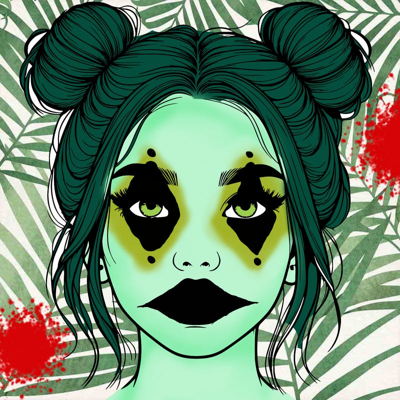 realistic girl with two buns on her hair and lips