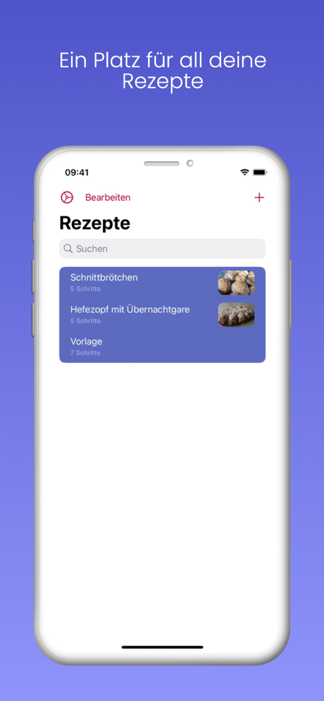 Capture d'écran de l'interface de liste des recettes de Back App sur un iPhone montrant des recettes de pain