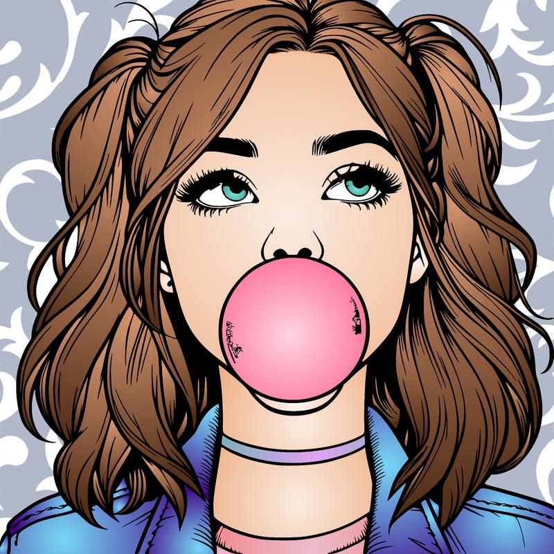 realististic girl blowing bubble -gum