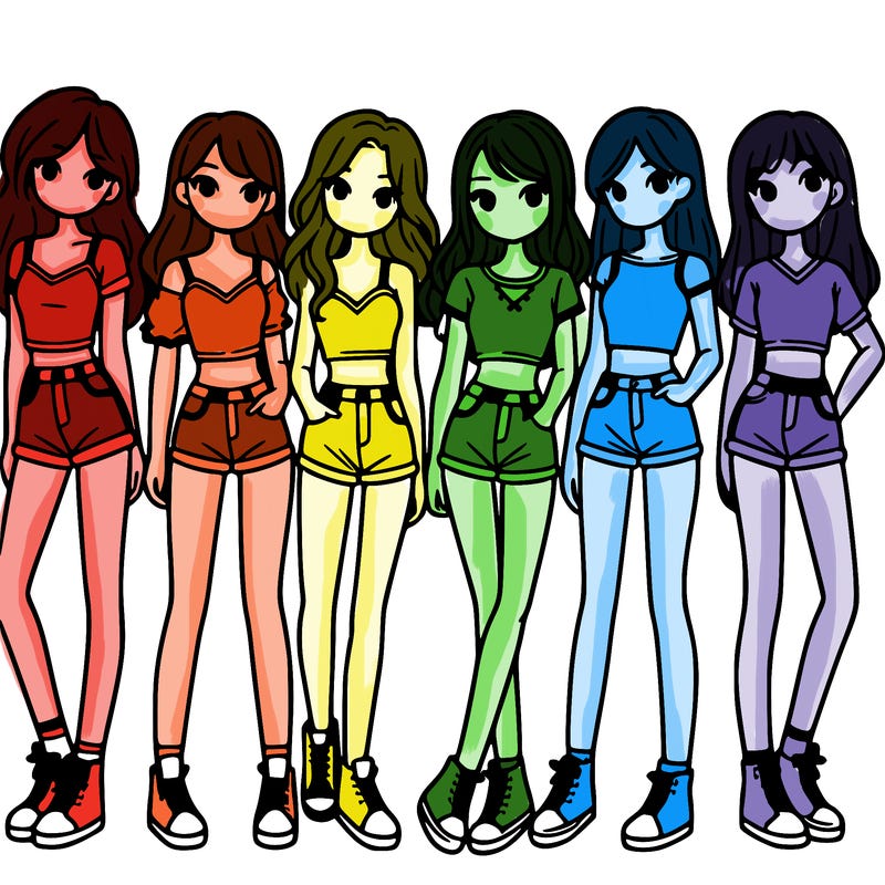 a group of girls wearing crop tops and shorts