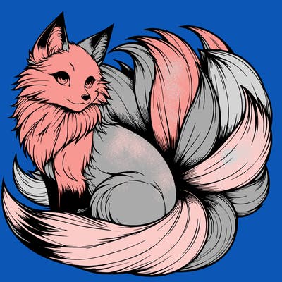 realistic detailed 9 tailed anime fox