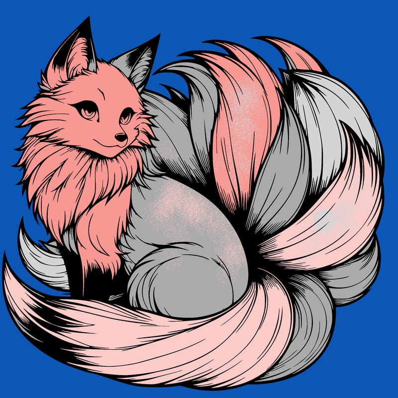 realistic detailed 9 tailed anime fox
