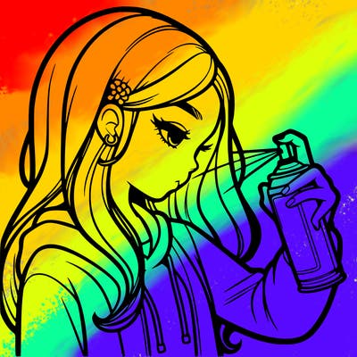 a realistic girl spray painting