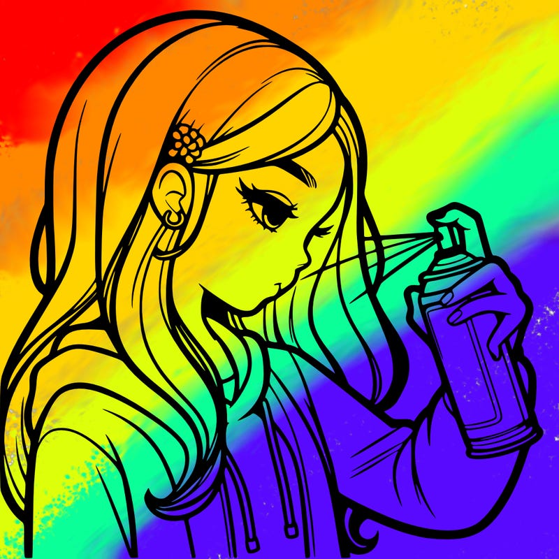 a realistic girl spray painting