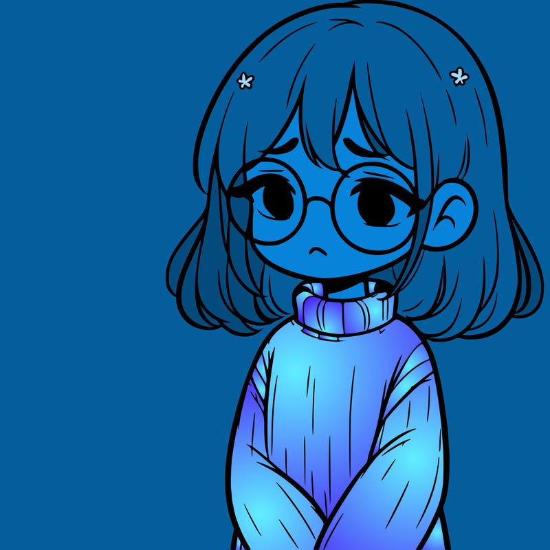 sad girl with glasses in a sweater