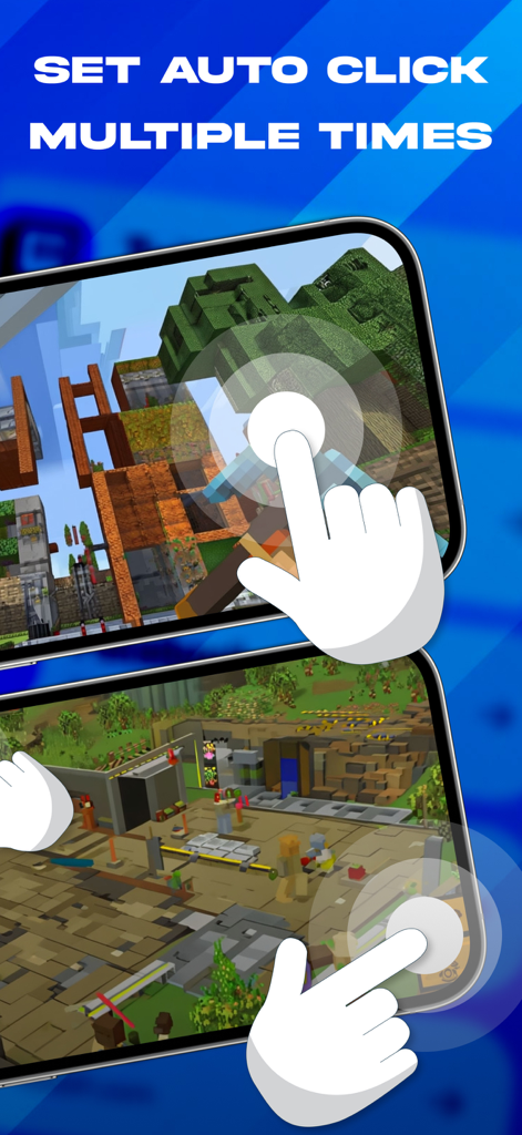 Auto Clicker・Click Assistant - Mobile screen demonstration of an auto clicker app setting multiple automated tap points over a gaming interface